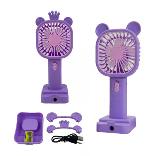 Fan with Sharpener | Mini Handheld Fan, Portable USB Fan for Home, Office, Bedroom, Rechargeable Fan with Pencil Sharpener - Random Design & Color