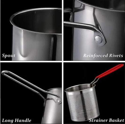 Stainless Steel Deep Fryer Frying Pot With Strainer 12ML Capacity | Basket Deep Fryer Pot for Baking Frying Boiling Home Kitchen