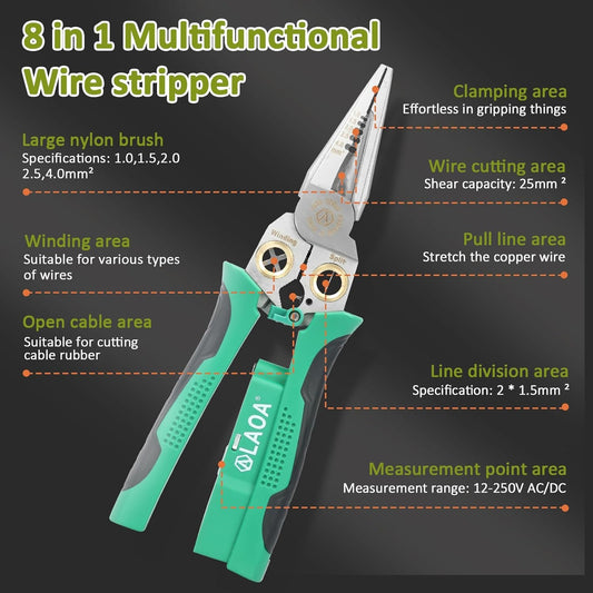 8-In-1 Wire Stripper & Voltage Tester – Multi-Purpose Electrical Tool For Professionals, Home Tool