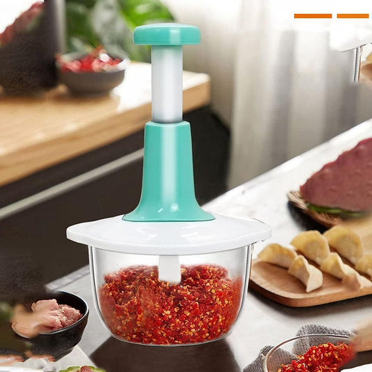 Manual Hand Push Chopper | Multi-functional Vegetable Meat Grinder, Grater, Chopper - 1.5 Liter