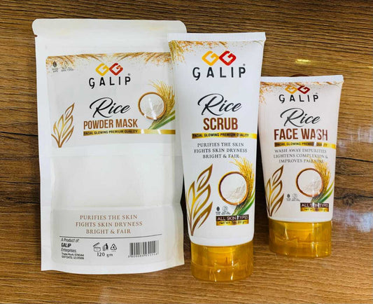 galib-rice-facial-kit-3-step-skincare-set-with-wash-scrub-and-mask