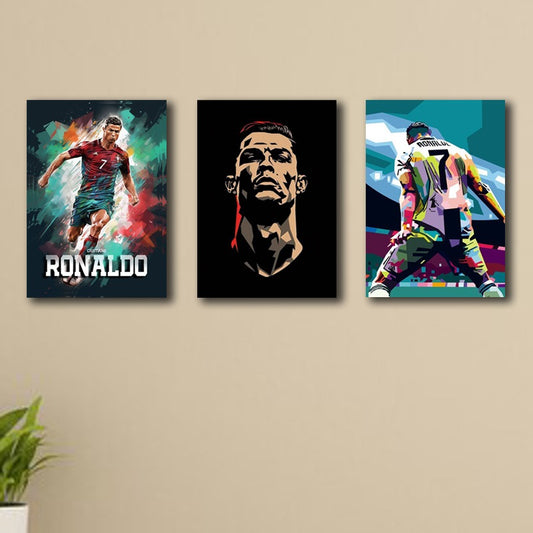 set of 3 Cristiano Ronaldo CR7 Wooden Sticky Photo Frame | Football Wall Art for Home Décor Photo Frame for Wall | Sticky Photo tiles For Room Decor/For Football Fans Gift