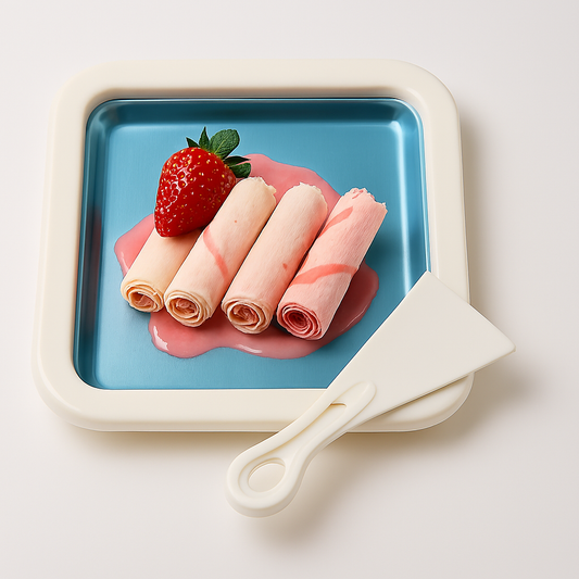 Rolled Ice Cream Maker Pan – DIY Frozen Yogurt & Dessert Plate with Scraper | 9.5 x 7.5 Inch Non-Stick Cooling Plate for Quick Homemade Ice Cream