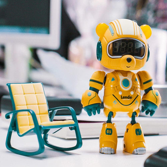 lendo-robot-toys-multifunction-desktop-clock-cute-litter-bear-shape-smart-robot-with-chairrandom-color