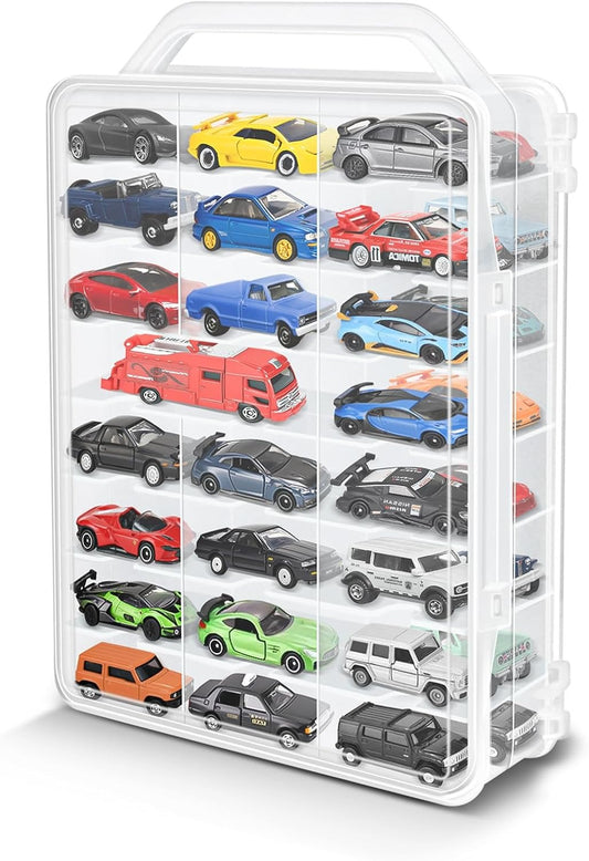 single-car-48pcs-box-car-model-storage-case-box-portable-suitcase-for-46-h0t-wheels-or-matchbox-cars-with-individual-parking-space-and-dust-proof-ultimate-plastic