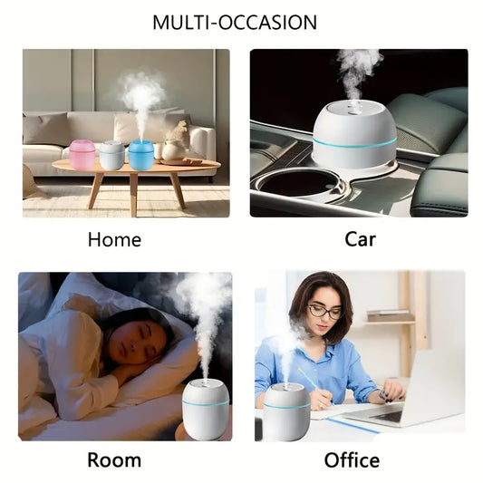 Humidier with Warm LED Outline USB Portable Air Humidifier  Essential Oil Diffuser Modes Auto Off With LED Light For Home Car Mist Maker Face Steamer Car Air Fresheners