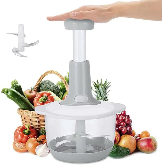 Manual Hand Push Chopper | Multi-functional Vegetable Meat Grinder, Grater, Chopper - 1.5 Liter