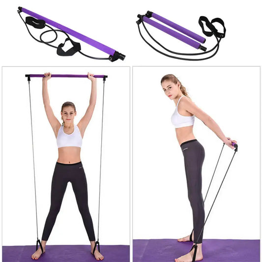 Portable Pilates Studio Yoga Gym Exercise Resistance Band Elastic Home Pilates Bar Stick Fitness Rope(Random Colours)