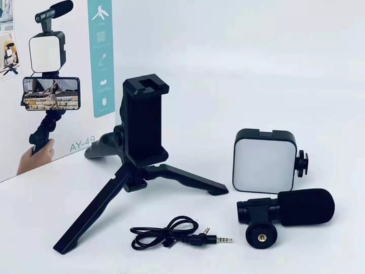 ay-49-vlogger-video-making-kits-vlog-microphone-led-fill-light-mini-tripod-mobile-holder-2