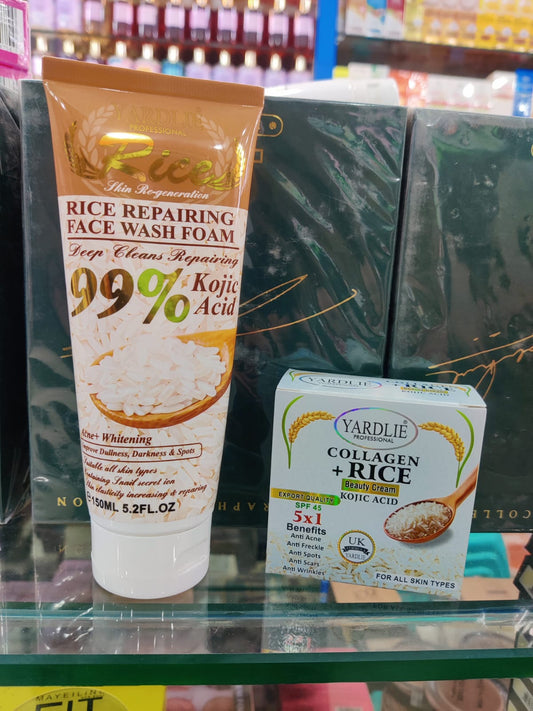 kit-2-pcs-deep-facial-cleanser-and-repairer-with-rice-extract-eliminates-fats-and-impurities-150ml-yardlie-clarifying-hyaluronic-acid-rice-scrub-collagen-beauty-cream
