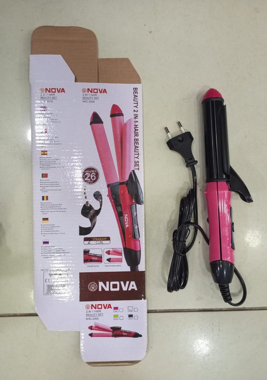 2-in-1 Nova Hair Straightener and Curler – Dual-Use Styling Tool with Quick Heat-Up Technology, Ceramic Plates for Smooth Straightening & Effortless Curls Model-NH-2009 – Portable, Lightweight, Ideal for Home or Travel Use