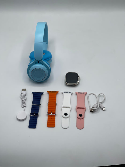 ultra-2-smart-watch-bundle-includes-free-p47-wireless-headphone-7-interchangeable-straps