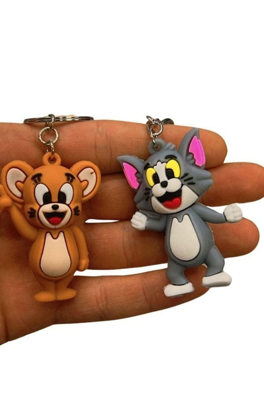 pack-of-2-tom-jerry-cartoon-keychains-high-quality-silicone-rubber-fun-bag-key-ring-key-chain-for-kids-cartoon-keychain-random-design