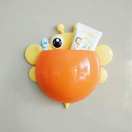 bee-shaped-plastic-toothbrush-holder-with-suction-hook-cute-wall-mounted-toothbrush-stand-for-kids-travel-random-colors