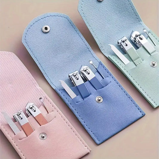 4 in 1 Professional Manicure Set 4-Piece Stainless Steel Nail Care Kit – Nail Clippers, Cuticle Nippers, Nail File & Spoon Pusher – Unscented, No Batteries Needed, Non-Electric Tools for Nail Techs & Home Use - Random Color