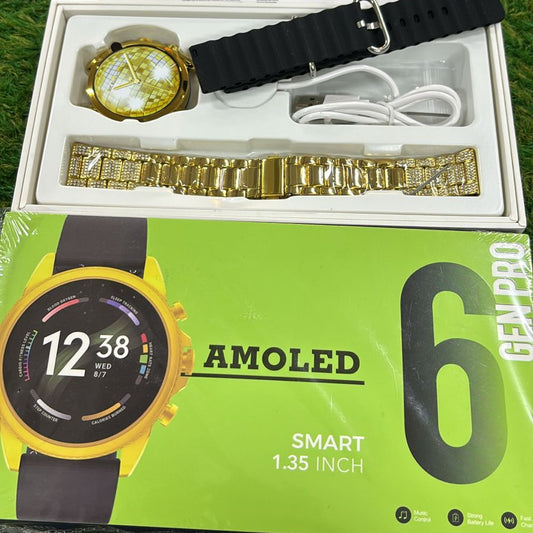gen-pro-6-amoled-smartwatch-display-with-dual-straps-silicone-golden-metal-strap