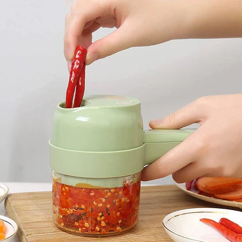 Rechargeable 4-in-1 Electric Vegetable Cutter with Slicer, Chopper, Grinder & Peeler - Random Color