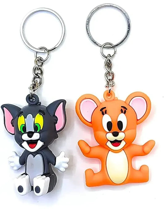 pack-of-2-tom-jerry-cartoon-keychains-high-quality-silicone-rubber-fun-bag-key-ring-key-chain-for-kids-cartoon-keychain-random-design