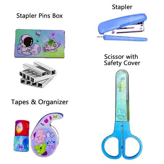 space-themed-stationery-set-for-students-and-office-use-7-piece-desk-organizer-kit-with-stapler-staple-pins-scissors-mini-washi-tapes-and-tape-dispenser-creative-back-to-school