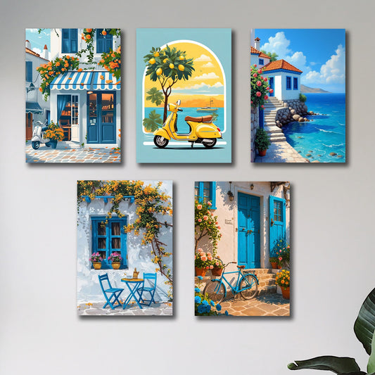 set of 5 italian vintage homes art themed wall art wooden sticky Phototile frames for wall home and girls room decoration