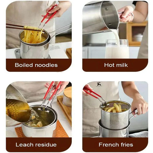 Stainless Steel Deep Fryer Pot with Strainer – Heavy-Duty Frying Pan for Home Kitchen Use – 1200ML Oil Capacity